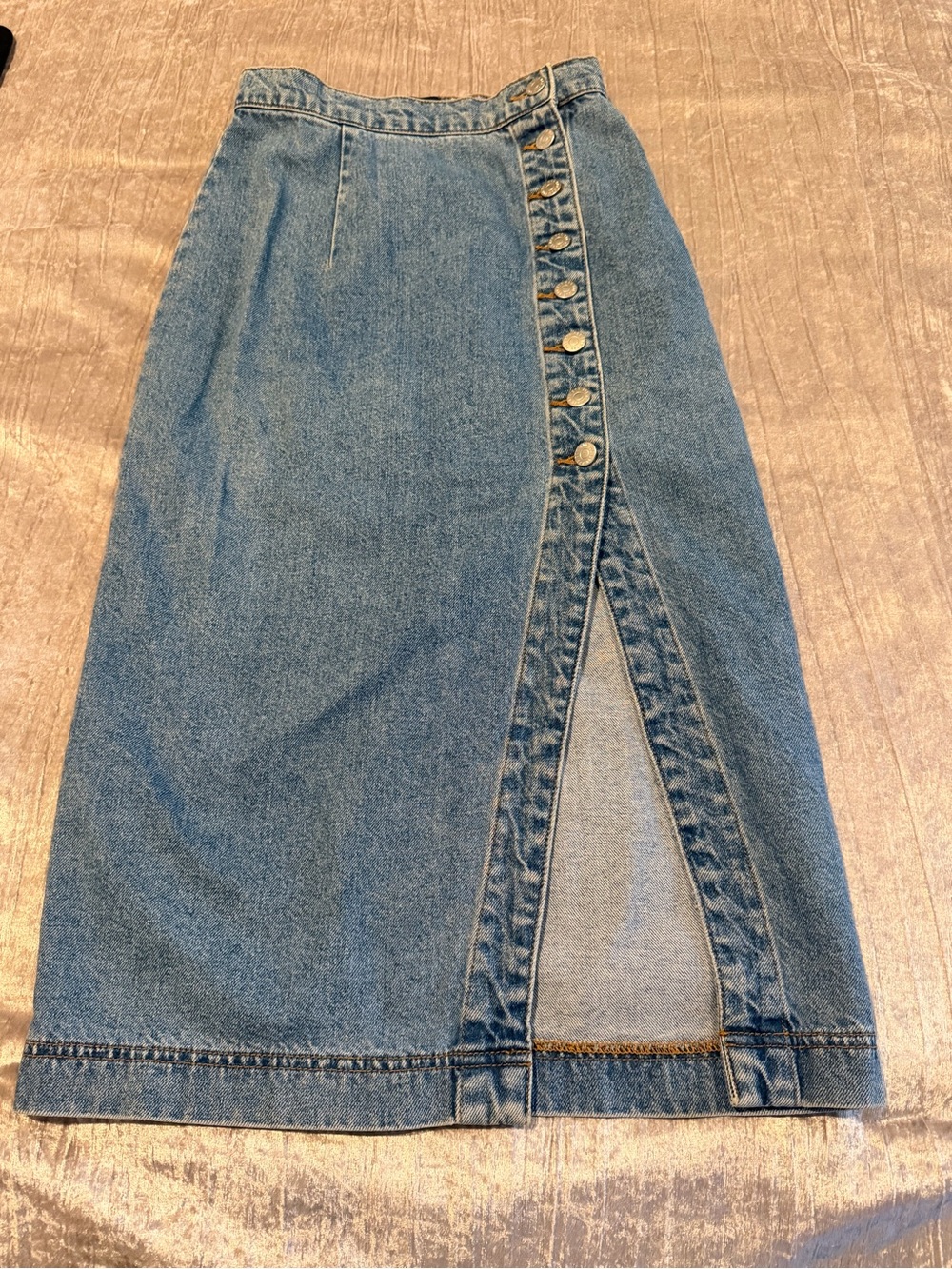 BDG Light Blue Button-Front Denim Skirt